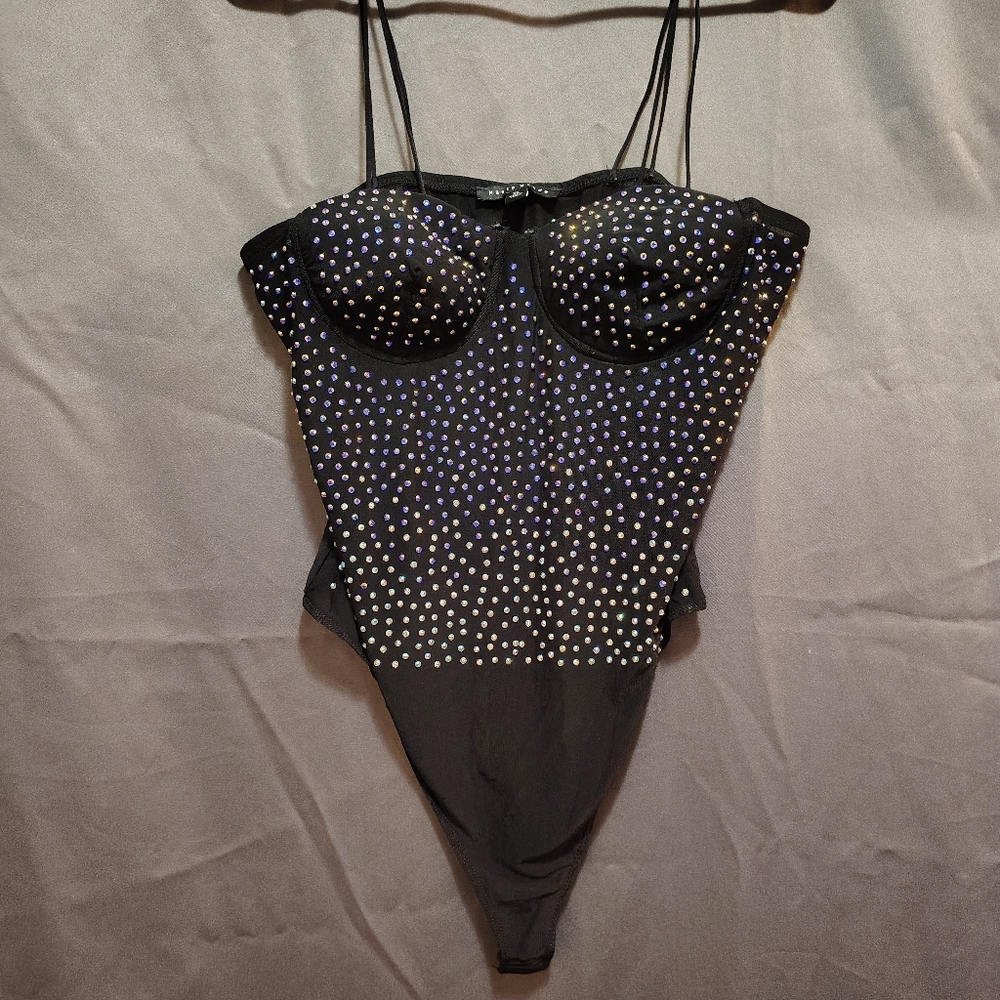 Haute Monde Black and Silver Studded Bodysuit